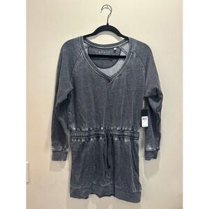 NWT GUESS Los Angeles Womens Jet Black A996 Long Sleeve Deep V‎ Neck Dress Small